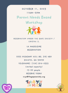 Autism Parents Needs Based Workshop Flyer.